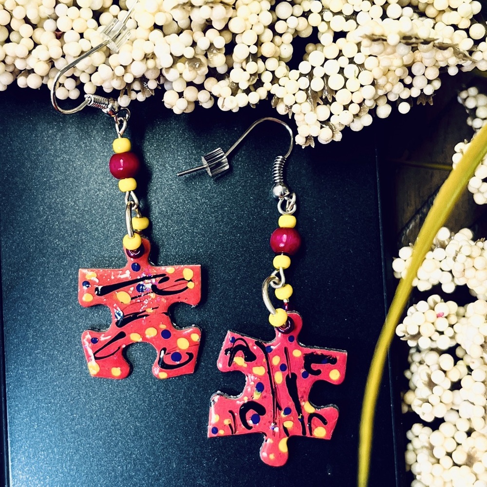 Puzzle piece earrings. Handcrafted. New.